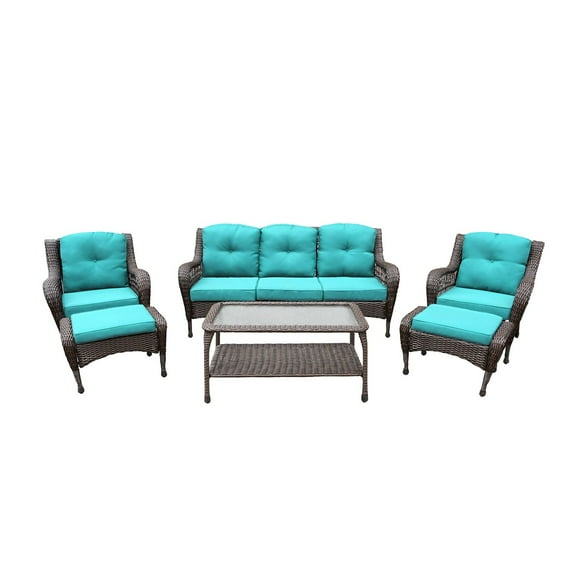 Jeco 6pc Wicker Seating Set with Turquoise Cushions