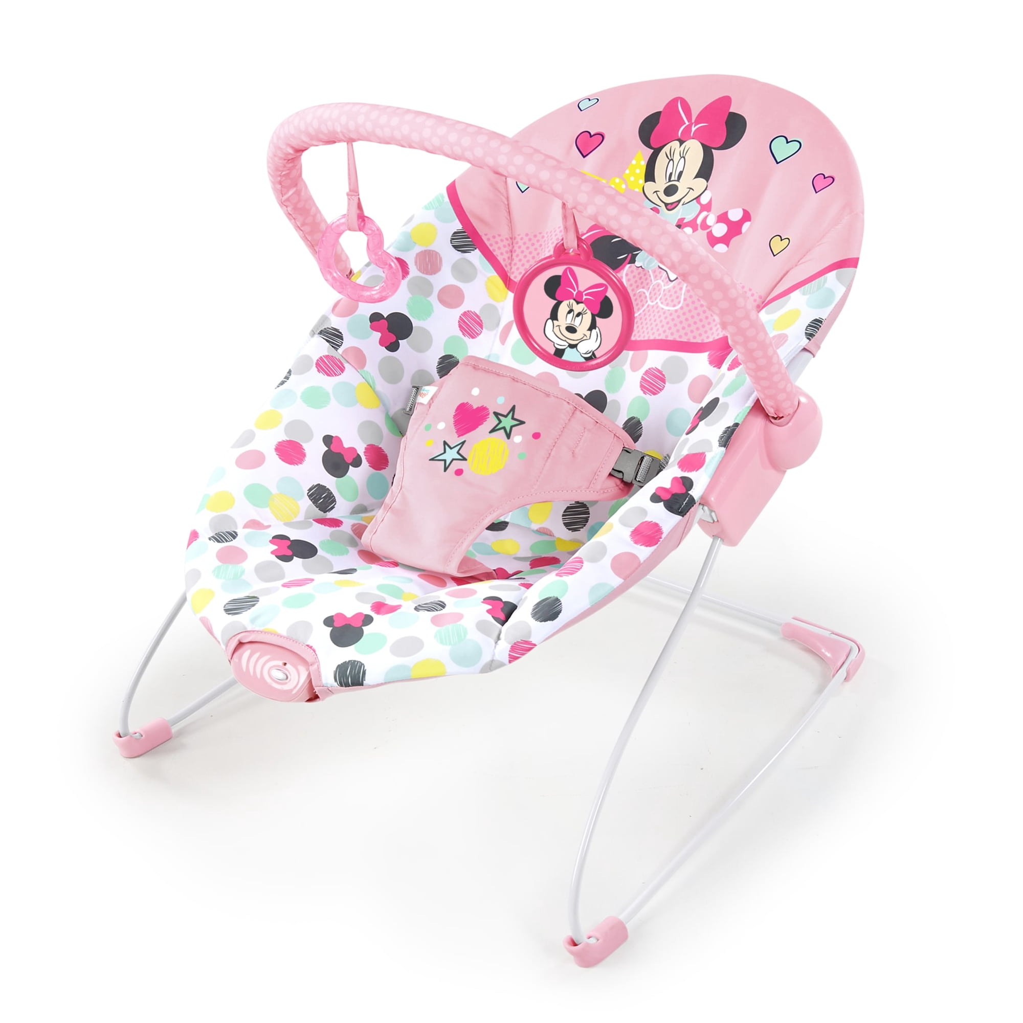 Disney Baby Slip Resistant Vibrating Infant Baby Bouncer, Minnie Mouse Spotty Dotty by Bright Starts