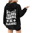 thumbnail image 5 of IROINNID Women's Long Sleeve Hoodie Mid-Length Graphic Prints Stylish Sweatshirts Drawstring Tops With Pocket, Black, 5 of 7