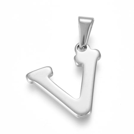 304 Stainless Steel Pendants Stainless Steel Color Initial Letter.V 19.5x19.5x1.8mm Hole: 3x7mm