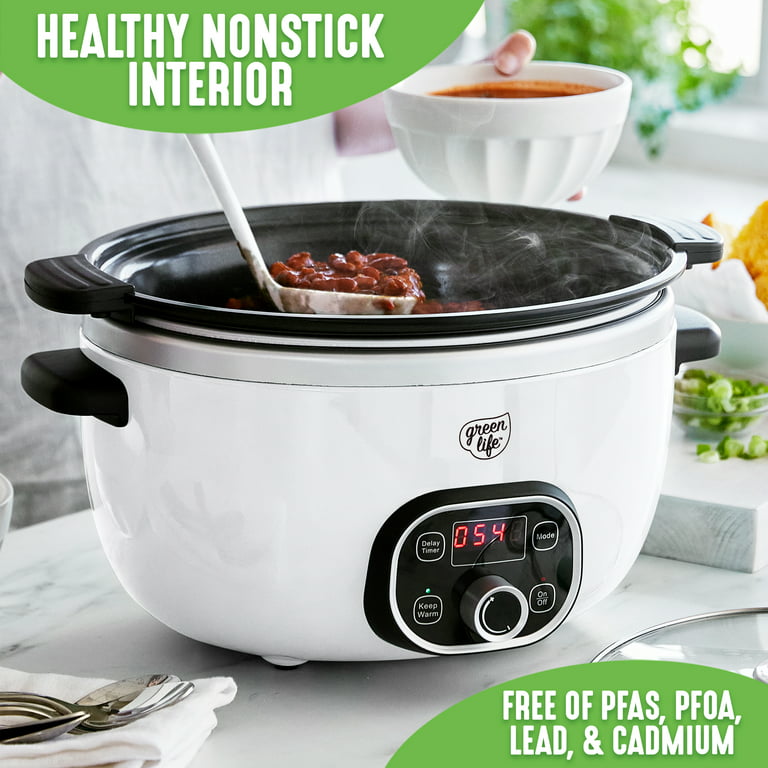 Double Dish Slow Cooker with 6qt Crock and Dual 2.5qt Nonstick Insert to  Cook Two Meals at Once, Dishwasher Safe Pot