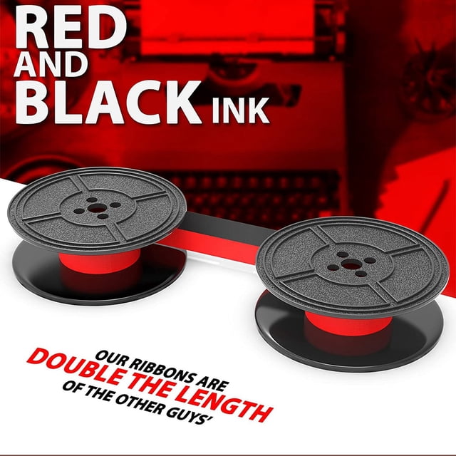 2Pack Typewriter Ribbon Twin Spool Typewriter Ribbon Ink Twin Spool Ink Replacement Part for Most Typewriter(Red,Black)