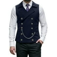 thumbnail image 3 of BVOFAR Mens Double Breasted Vests Business Casual Suit Waistcoats Groomsman Wedding Vests Navy XXL, 3 of 9