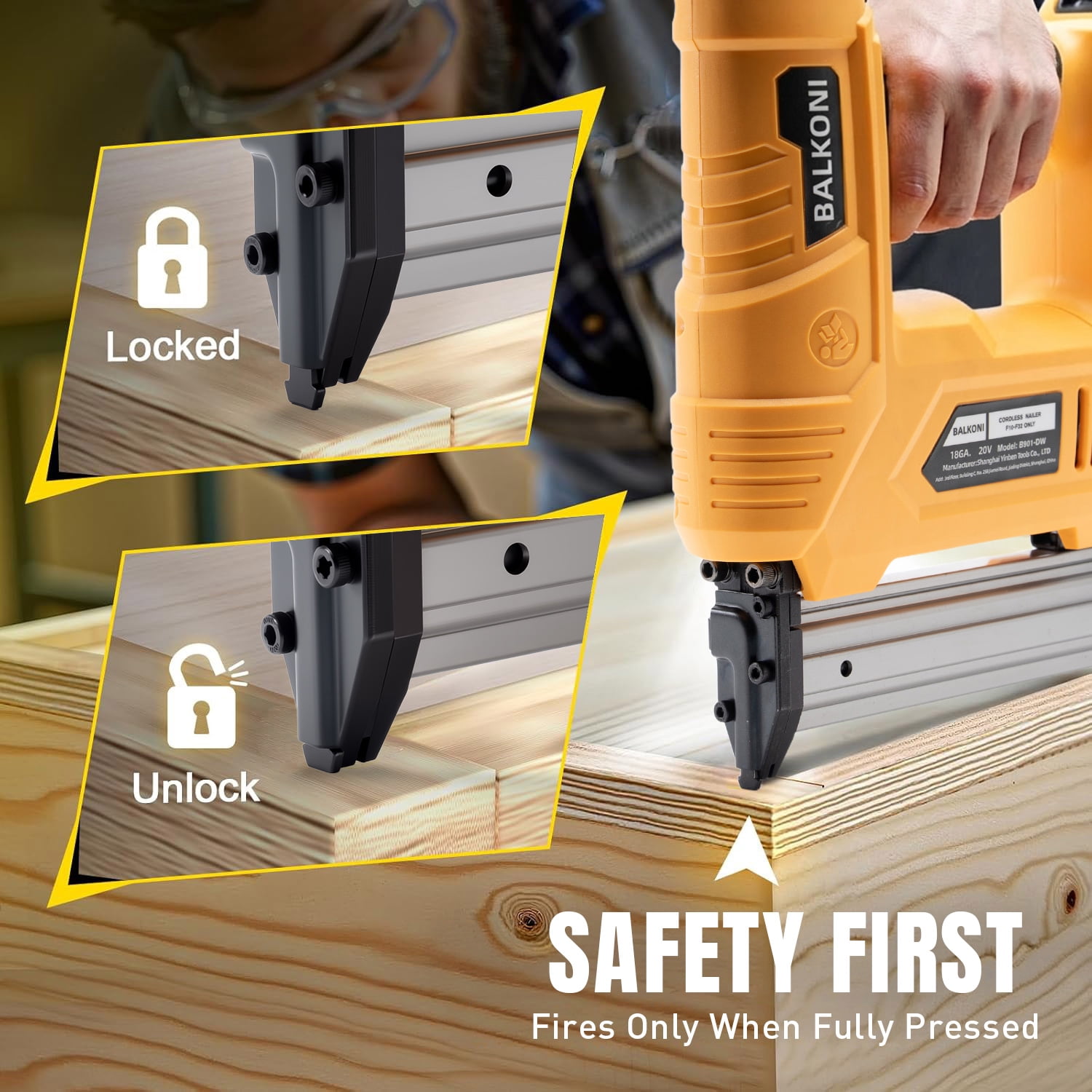 BALKONI 18 Gauge Cordless Finish Nail Gun ,F10-F32 MAX, Compatible with Dewalt 20V battery, with 1000 Piece F30 Nails