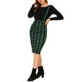 thumbnail image 2 of INSPIRE CHIC Women's Halloween Costume Plaid Shiny High Waist Pencil Midi Suspender Skirt Green M, 2 of 6