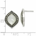 thumbnail image 2 of Sterling Silver Antiqued Marcasite & Mop Post Earrings (18.6 X 15.06) Made In Thailand qe15710, 2 of 6