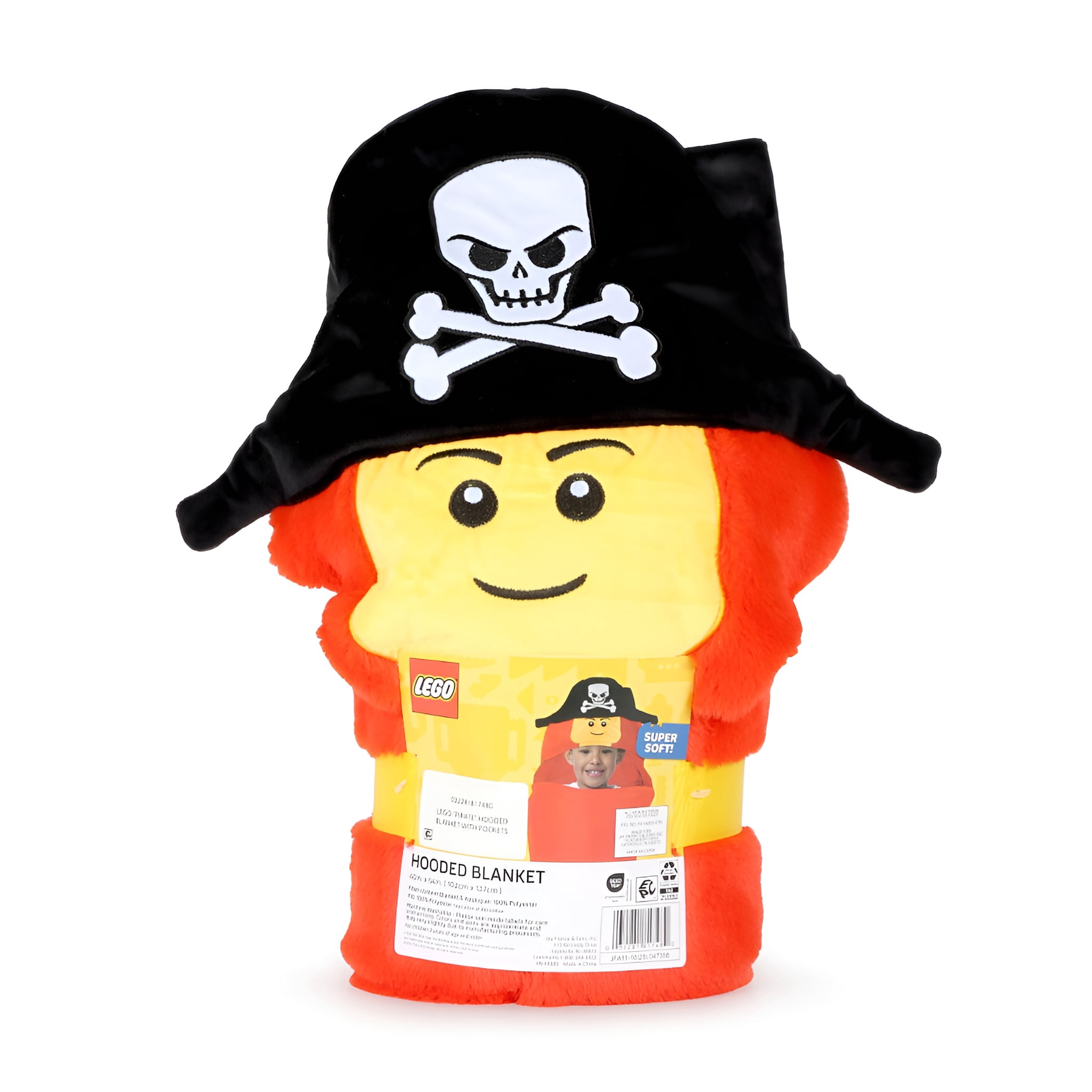 LEGO® Pirate 54" x 40" Hooded Throw Blanket, Polyester Faux Fur, Red