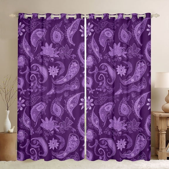 jejeloiu Vintage Paisley Floral Black Out Curtains,Retro Flowers Curtains Pack of 2 (42x63 Each),Purple Boho Print Bedroom Curtains For Adults,Luxury Bedroom Decor