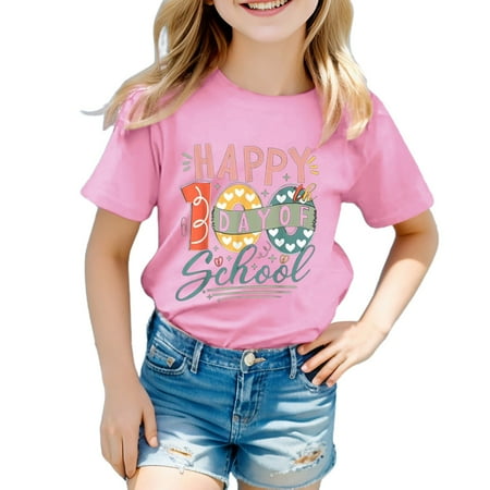 

LIhncine T Shirts for Girls Shirts For Teen Kids Girls Child Short Sleeve Prints T Shirt Trendy Girls Fans Gift Tops Cute T shirts for Teen Girls(Pink 160)