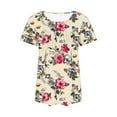 thumbnail image 3 of ALLLIST Short Sleeve Ladies Tops Pink Crew Neck Floral Printed Casual Pleated Blouses Blouses & Button-Down Shirts, 3 of 3