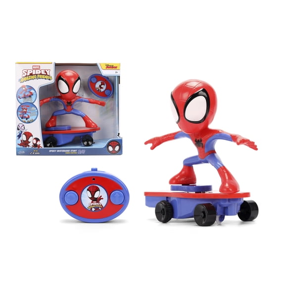 Marvel Spidey and His Amazing Friends RC Spider-Man Stunt Skateboard 9-Inch Remote Control Toy with Spinning Action by Jada Toys