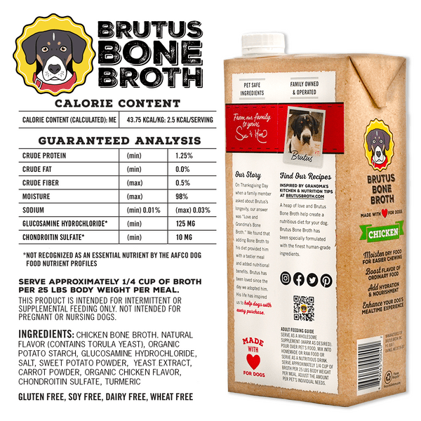 Brutus 100 Natural Low Calorie Gluten Free Low Sodium Chicken Bone Broth Liquid Treat for Dogs 32 oz Pack of 12 Walmart