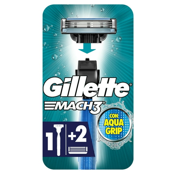 Gillette Mach3 AquaGrip Rastrillo para afeitar Recargable con 2 repuestos