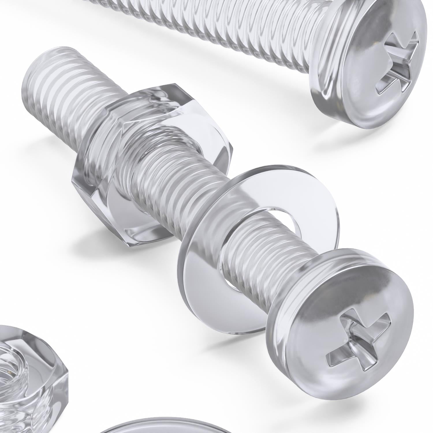Pack of 60 Transparent Clear Plastic Acrylic M3 x 20mm Nuts & Bolts, Washers - Acrylic Plastic Screws, (3/32 x 25/32 in)