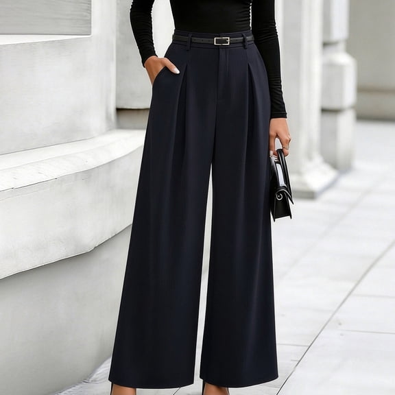 CHEEREAM Wide Leg Trousers Womens Elastic High Waisted Dress Pants Pleated Slacks Flowy Business Work Palazzo Pants