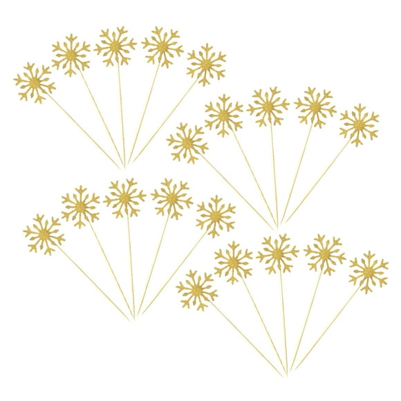 20pcs Golden Snowflake Party Decorated Cake Insert Christmas Cupcake Toppers Glitter Paper Cake Decorating Toppers Birthday Party Favors