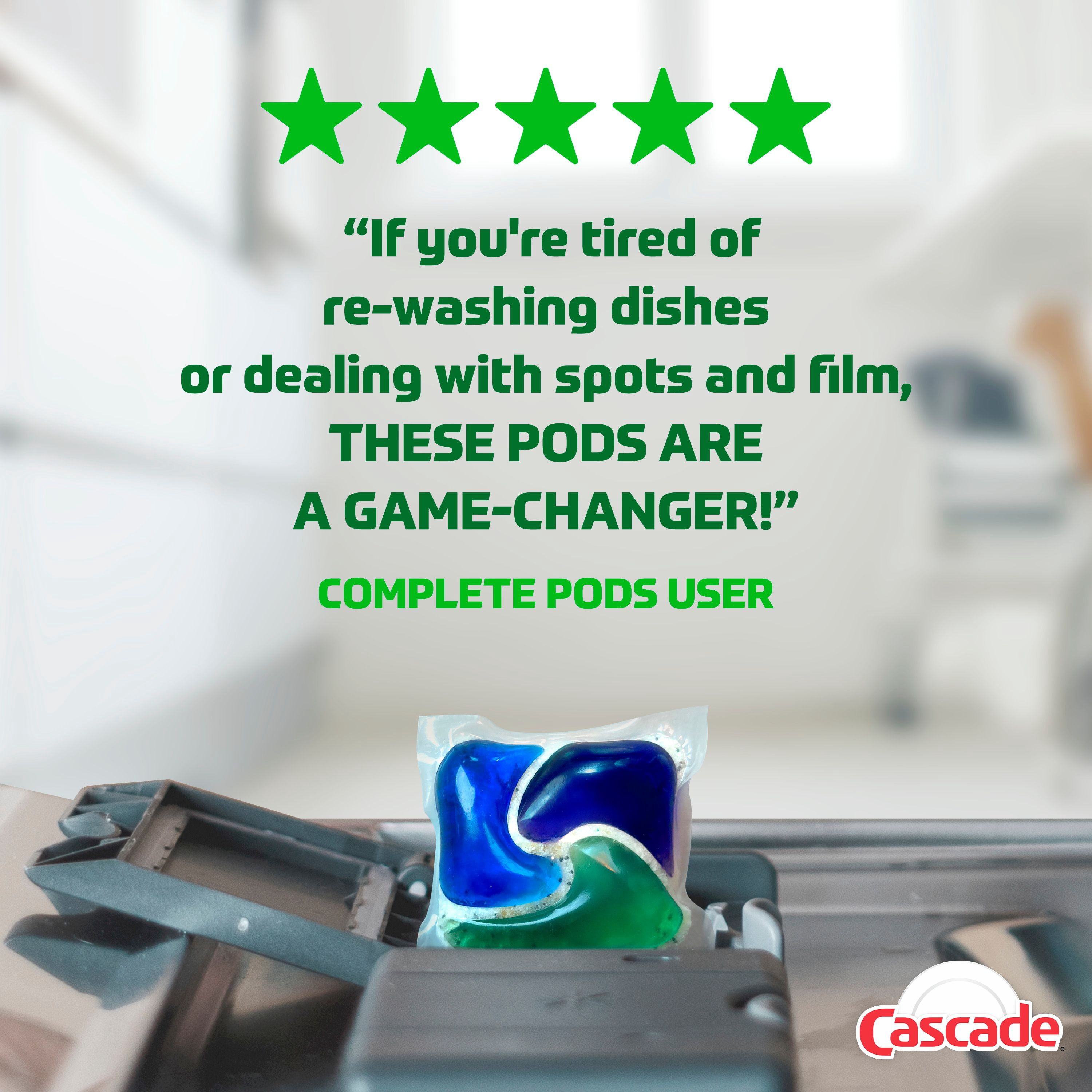 Cascade Complete Action Pacs, Dishwasher Detergent, Fresh 45CT