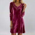 thumbnail image 2 of CAIXIA Women's Velvet Dresses Cowl Neck Long Sleeve Party Cocktail Holiday Mini Dresses 2026,Wine, 2 of 5