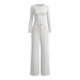 thumbnail image 6 of YHCY Women 2 Piece Loungewear Set Slim Long Sleeve Crewneck Trackshirts Fall Trendy Drawstring Waisted Wide Leg Sweatpants Comfy Stretchy Suits Comfy Sets Athletic Lounge Sweatsuit Light Ashy Xxl, 6 of 7