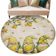 thumbnail image 2 of Summers Lemon Gnomes Round Living Room Rugs 7 ft, Farm Yellow Fruit Green leaf Newspaper Washable Area Rug with Non-Slip Sturdy Edge Binding Round Carpet for Kitchen Office Bedroom, 2 of 9