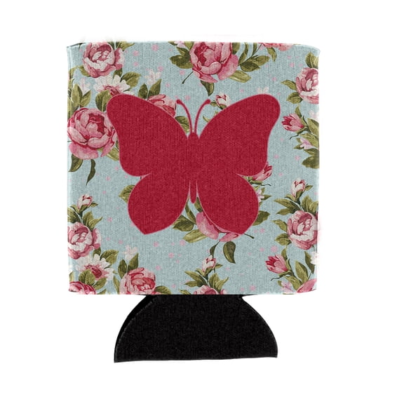 Butterfly Shabby Chic Blue Roses BB1047 Can or Bottle Hugger Blue
