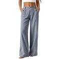 thumbnail image 2 of Horkkom Striped Pants Women Button Zip Elastic Waist Dress Pants Casual Loose Work Pants with Pockets XXL, 2 of 7