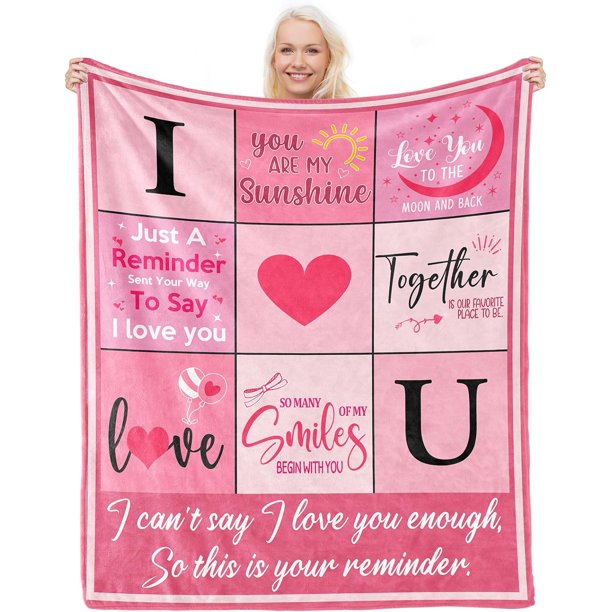 LHSHID I Love You Gifts Blanket Polyester Throw Romantic Present for Her All Seasons Lightweight Machine Washable