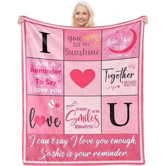LHSHID I Love You Gifts Blanket Polyester Throw Romantic Present for Her All Seasons Lightweight Machine Washable
