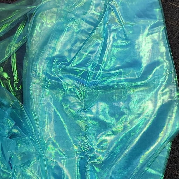Zhuge Tela de encaje de organza con degradado láser de arcoíris mágico de 3 yardas para cortinas, fondo de fotografía, fiestas, bricolaje, decoración del hogar (azul claro mágico)