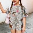 thumbnail image 5 of Grblisyd Girls Two Piece Sets Camo Maple Leaf Print Clothes Loose Short Sleeve Crew Neck Tshirts and Elastic Waist Shorts Casual Summer Outfits Size 7-8, 5 of 6