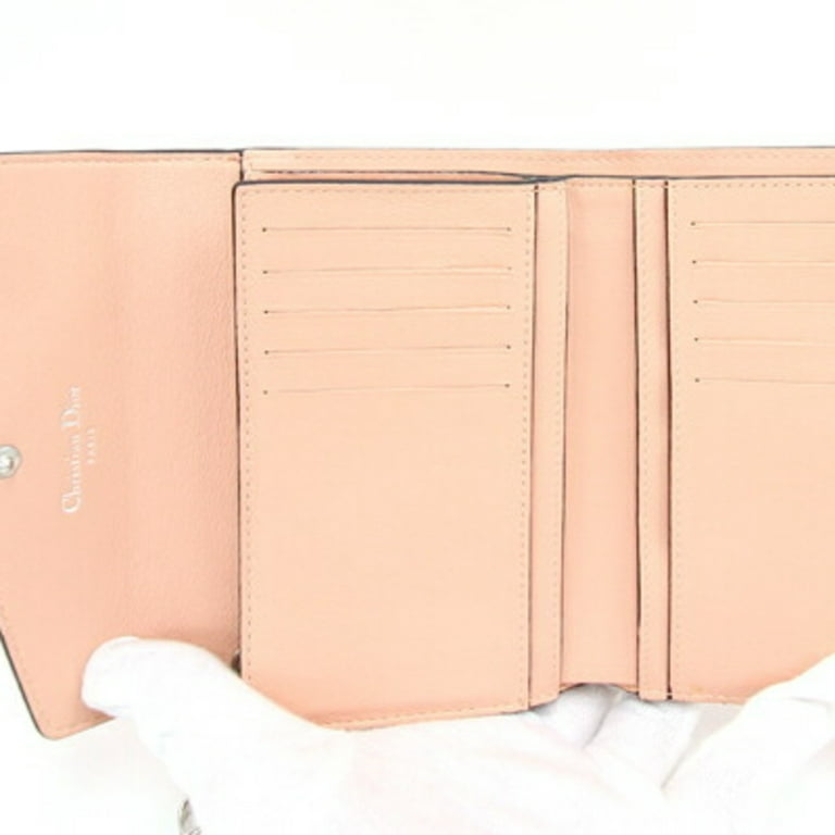 Pre-Owned Christian Dior Dior Trifold Wallet Diorissimo Orange Pink Leather  Small Bifold Bicolor CD Christian (Like New) 