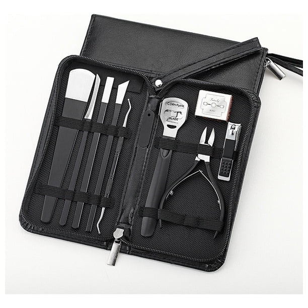 Juego de tijeras de pedicura para cortar uñas, 10 unidades, con bolsa de cuero