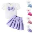 thumbnail image 3 of Delliss Toddler Girls Fashion Clothes Set Puff Short Sleeve Knit Tops+Mini Button Skirts Dress Set Summer Outfit, 3 of 7