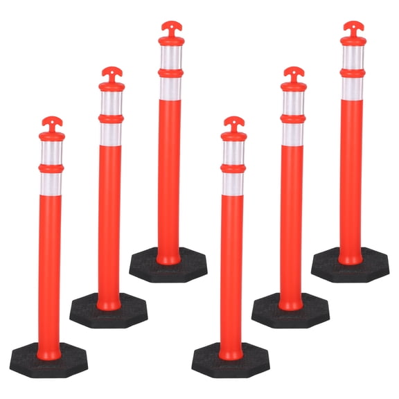 6 Pack 42" Traffic Delineator Posts,Heavy-Duty Safety Cones with Reflective Collars & Weighted Base for Construction Zones and Driving Practice