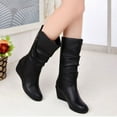 thumbnail image 3 of Mostsola Ankle Boots for Women Wedge Heel Booties Casual Zip up Retro Leather Mid Calf Boots, 3 of 5