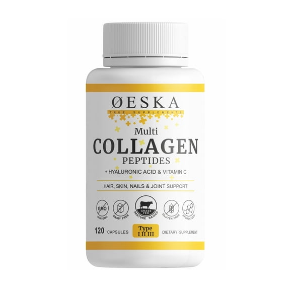 Oeska Multi Collagen Peptides Type 1,2,3   Hyaluronic Acid & Vitamin C -120 capsules