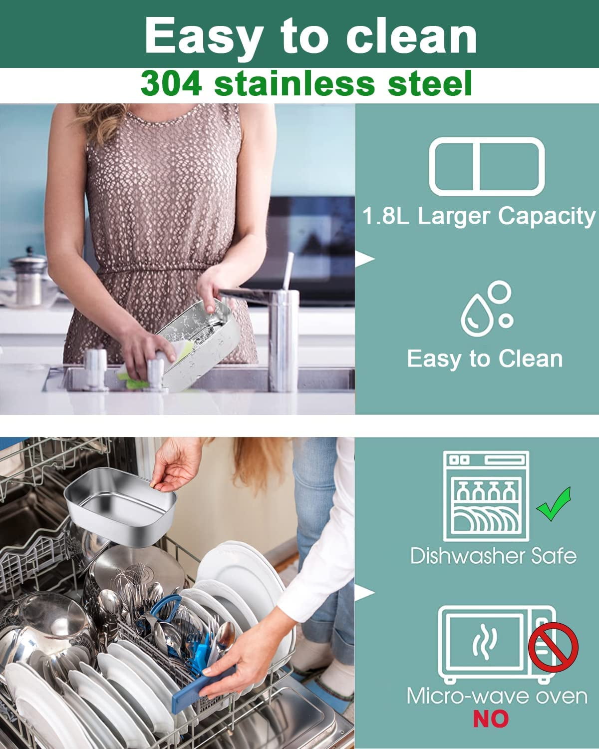 Electric Lunch Box- 110V/12V/24V Portable Food Heater for Car/Office/School, 1.8L Stainless Steel Removable Container, Spoon and Carry Bag,60W Lunch Box
