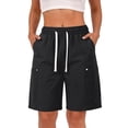thumbnail image 2 of Domuza Cargo Shorts for Women Casual High Waisted Bermuda Shorts Summer Trendy Outdoor Hiking Elastic Waist Outfits with Pockets Black L, 2 of 8
