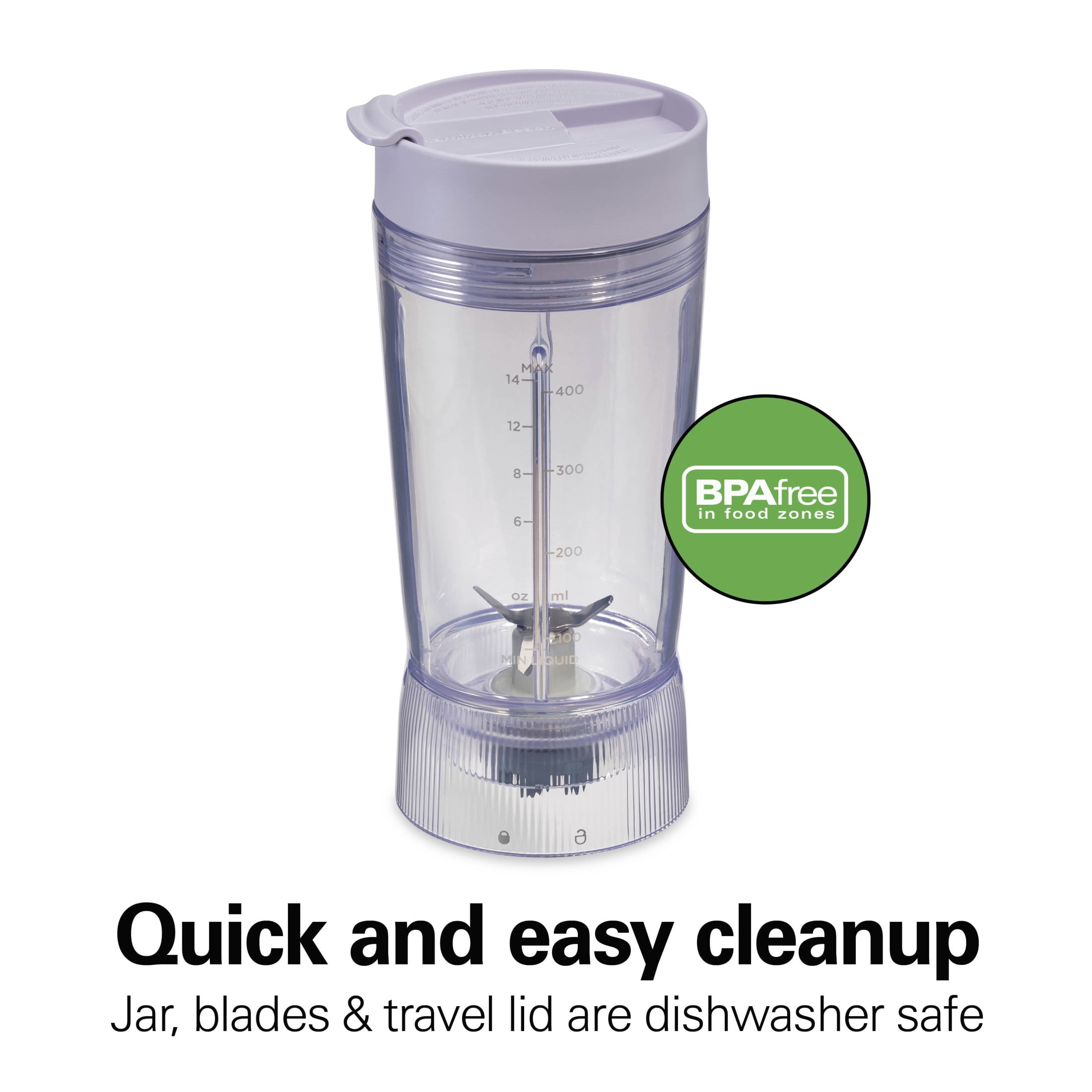 Hamilton Beach Personal Blender, 14 oz BPA-Free Jar 300W Portable Blender for Shakes and Smoothies with Leakproof Lid, Purple