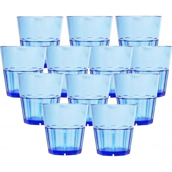 TrueCraftware- Set of 12 Diamond 8 oz. Rock Tumbler/Drinking Cups Blue Polycarbonate-Premium Iced Tea Glasses Stackable Reusable Dishwasher Safe Break-Resistant for Home and Restaurants