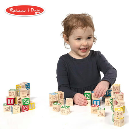 Melissa & Doug Deluxe Wooden ABC/123 Blocks Set (Developmental Toys, Storage Pouch, 1-Inch Wooden Blocks, 50 (Best Wooden Blocks For Toddlers)