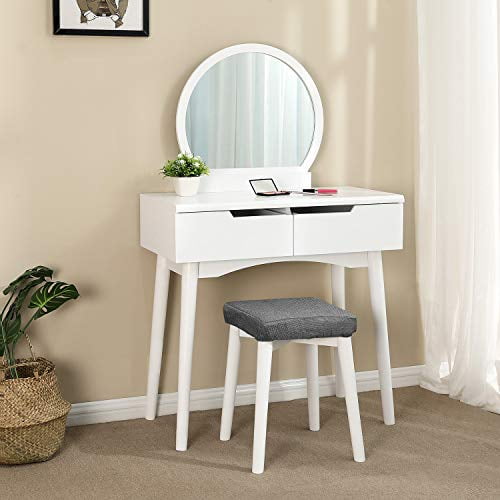 VASAGLE Vanity Set Makeup Dressing Table with Round Mirror 2