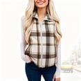 thumbnail image 5 of larppty Women's Plaid Lightweight Outerwear Vests Tops Zip Up Collared Cozy Sleeveless Jacket Waistcoat with Pockects (Khaki, M), 5 of 5