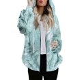thumbnail image 2 of Women's Fashionable Casual Zippered Hooded Floral Printed Drawstring Furry Sweatshirt Jacket, Beautiful Flower Design,Cyan,L, 2 of 6