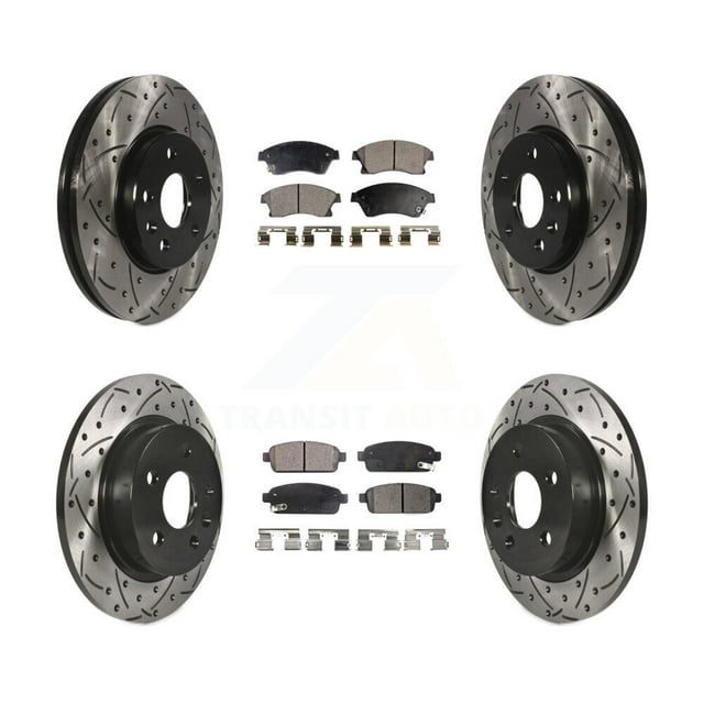 Transit Auto Front Rear Coated Drilled Slotted Disc Brake Rotors and Semi-Metallic Pads Kit for Car Chevrolet Cruze Sonic Limited KDF-100198
