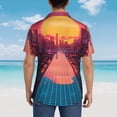 thumbnail image 4 of Fotbe Neon Sunset Cyberpunk Cityscape Camisa Hawaiana para Hombre Unisex – Camisa Casual de Verano con Botones de Manga Corta de Algodón y Lino,Small, 4 of 7