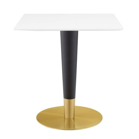 Dining Table, Square, Wood, Metal Steel, Gold White, Modern Contemporary Urban Design, Kitchen Room Cafe Bistro Restaurant Hospitality