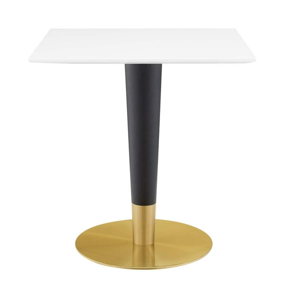 Dining Table, Square, Wood, Metal Steel, Gold White, Modern Contemporary Urban Design, Kitchen Room Cafe Bistro Restaurant Hospitality