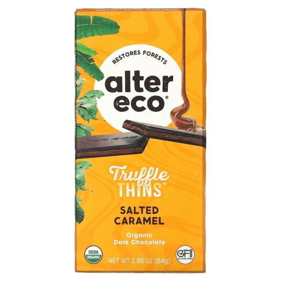 Alter Eco, Truffle Thins, Organic Dark Chocolate Bar, Salted Caramel, 2.96 oz (84 g) Pack of 3