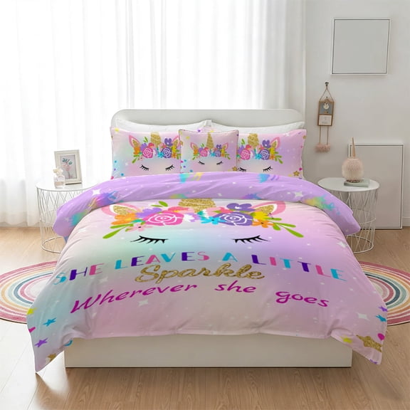 Twin Size 6-Piece Girls Unicorn Comforter Set, Pink Bed in a Bag with Soft Fluffy Bedding & Sheet Set